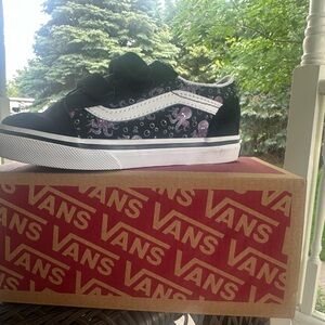 Vans Black and White Shoes with Purple Details